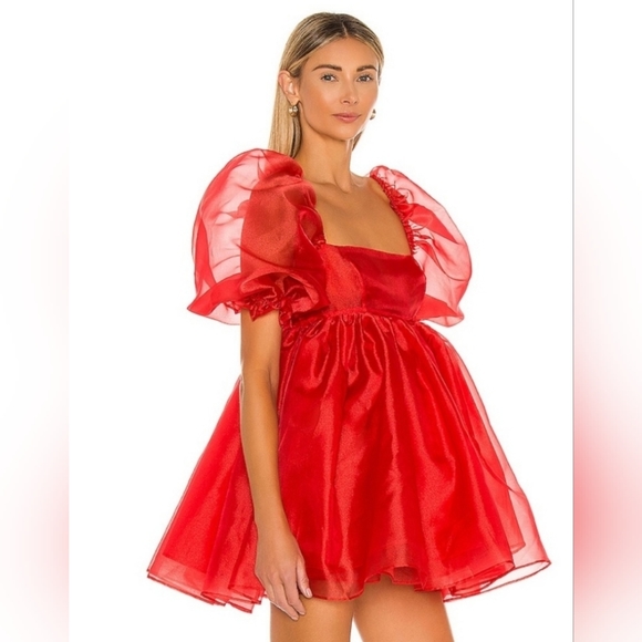 SELKIE Winter Red Puff Dress, Cute Viral Ruby Organza Princess Dress - Picture 6 of 12
